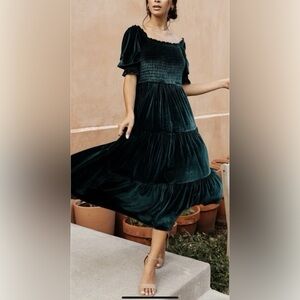 Baltic Born Vivaldi smocked velvet midi dress